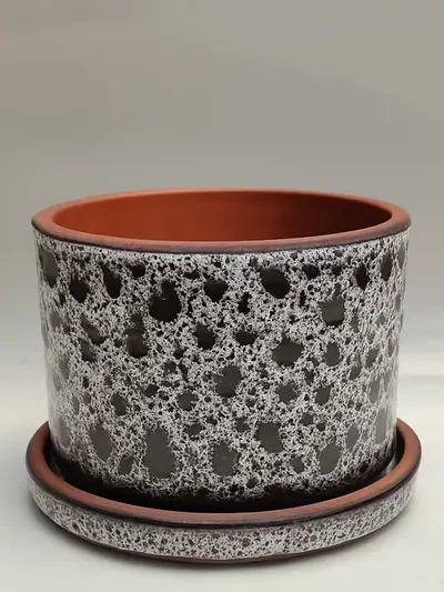 Beyaz Desenli Sırlı Silindir Ø12cm - Saksilar - Lalezar Botanik