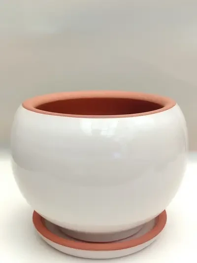 Beyaz Sırlı No 1 Model 2  Ø14cm - Saksilar - Lalezar Botanik