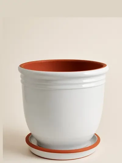 Beyaz Sırlı Saksı No 4  Ø27cm - Saksilar - Lalezar Botanik