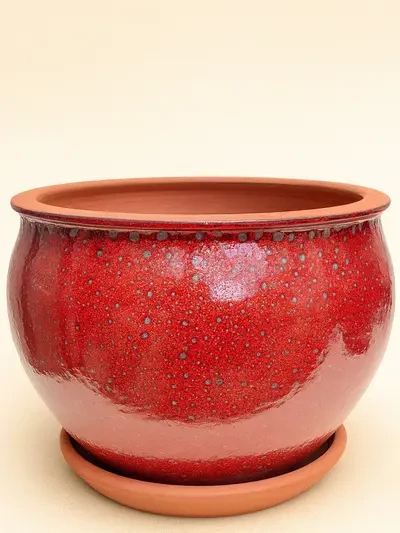 Kırmızı Desenli Sırlı No 6 Ø35cm - Saksilar - Lalezar Botanik