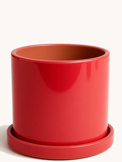Kırmızı Sırlı Silindir Ø12cm - Saksilar - Lalezar Botanik