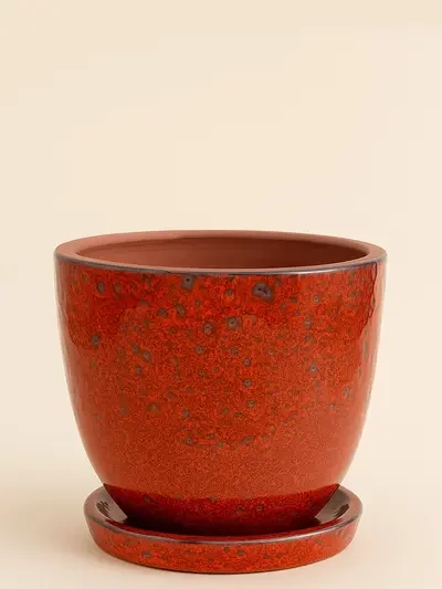 Kırmızı Turuncu Desenli Sırlı No 4 Ø27cm - Saksilar - Lalezar Botanik