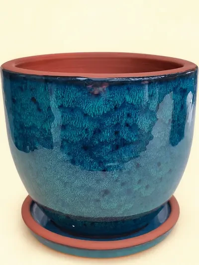 Mavi Desenli Sırlı Saksı No 6  Ø35cm - Saksilar - Lalezar Botanik
