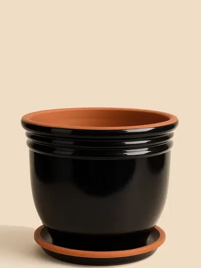 Siyah Sırlı Saksı No 4  Ø27cm - Saksilar - Lalezar Botanik