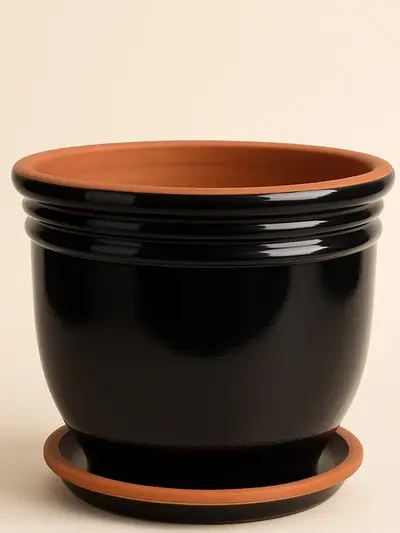 Siyah Sırlı Saksı No 6  Ø35cm - Saksilar - Lalezar Botanik