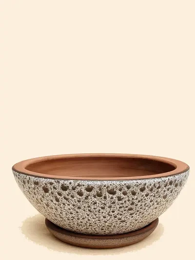 Yayvan Beyaz Desenli Sırlı 27 Cm Ø26cm - Saksilar - Lalezar Botanik