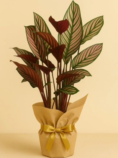 Calathea Majestica White Star Dua Çiçeği Hediye Paketli Calathea Majestica White Star Dua Çiçeği Hediye Paketli -  Salonofisbitkileri - Lalezar Botanik