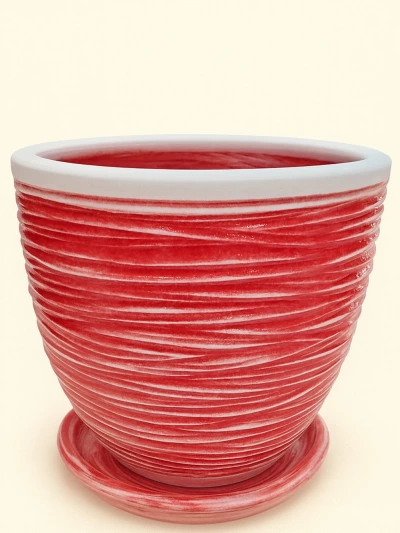 Kırmızı Çizgili Çift Sırlı No 6 Ø35cm -  Saksilar - Lalezar Botanik