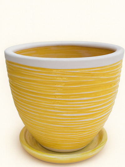 Sarı Çizgili Çift Sırlı No 6 Ø35cm -  Saksilar - Lalezar Botanik