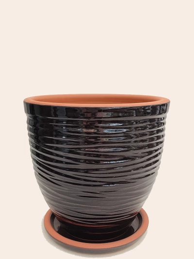 Siyah Çizgili Sırlı Saksı No 4 Ø27cm -  Saksilar - Lalezar Botanik