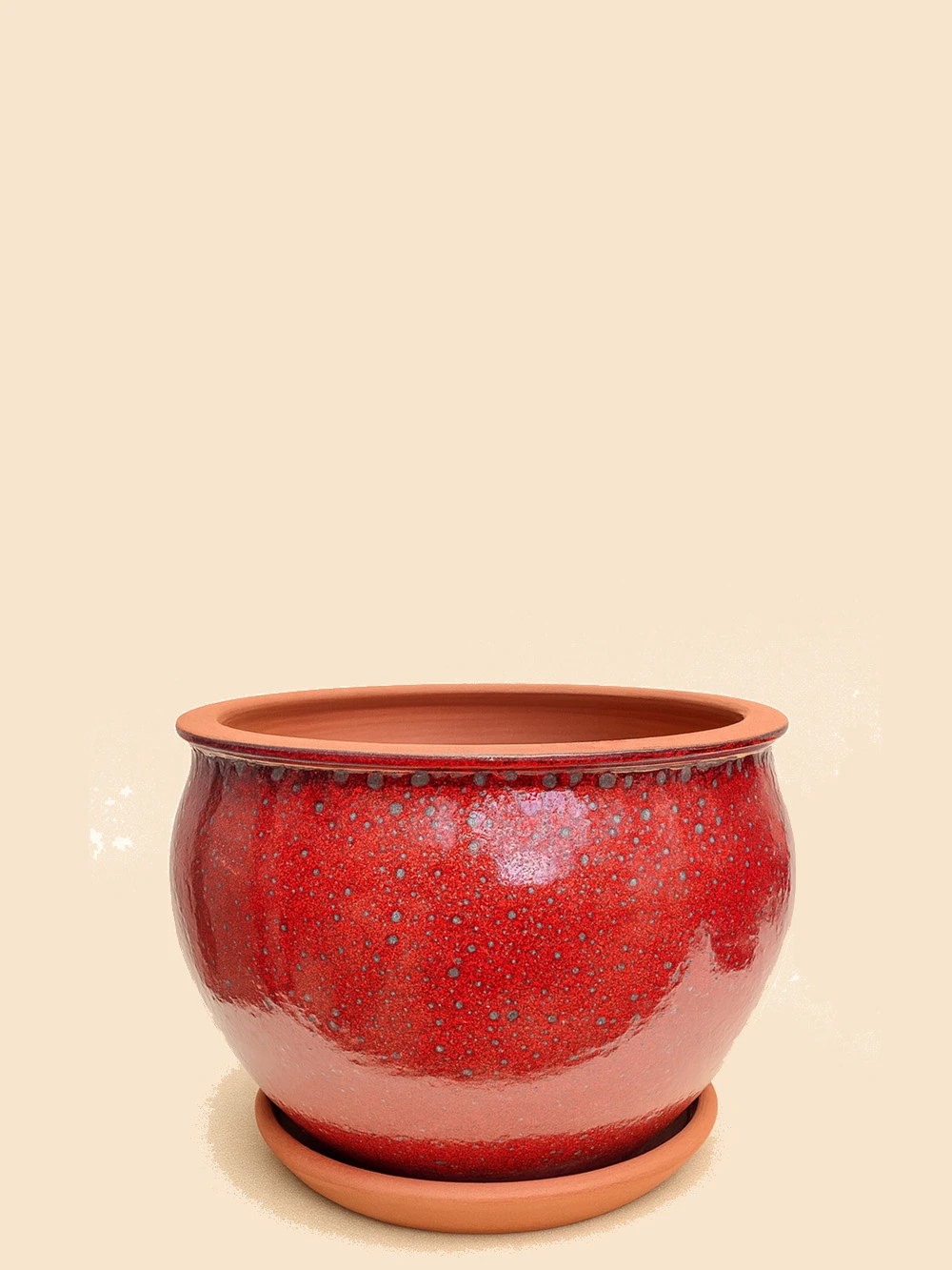 Kırmızı Desenli Sırlı No 2 Ø20cm - Saksilar - Lalezar Botanik