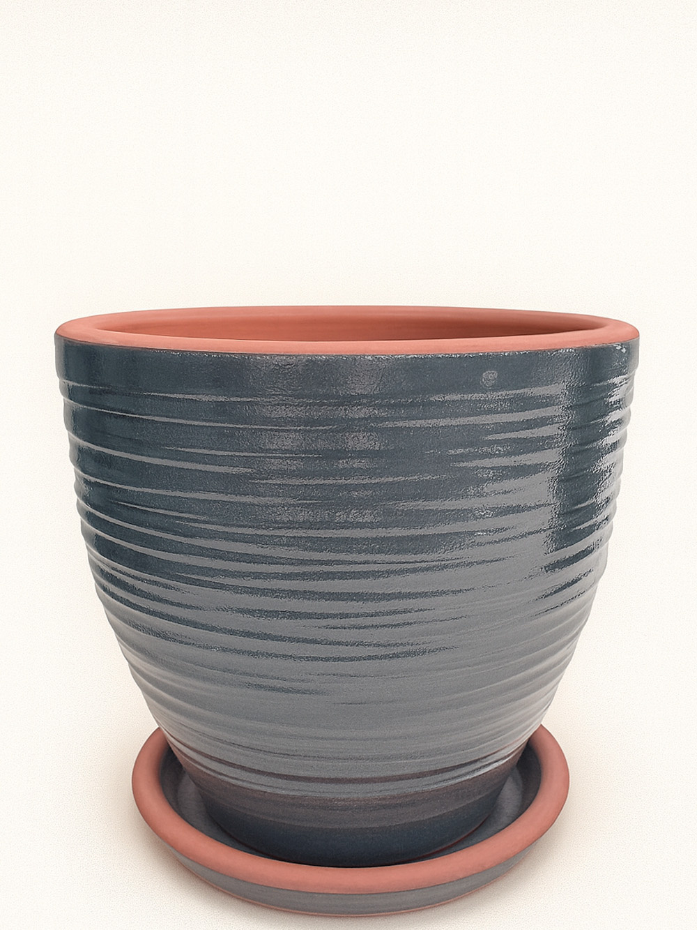 Antrasit Çizgili Sırlı Saksı No 4 Ø27cm Antrasit Çizgili Sırlı Saksı No 4 Ø27cm - saksilar - Lalezar Botanik