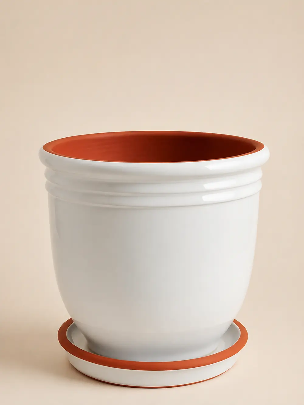 Beyaz Sırlı Saksı No 4  Ø27cm