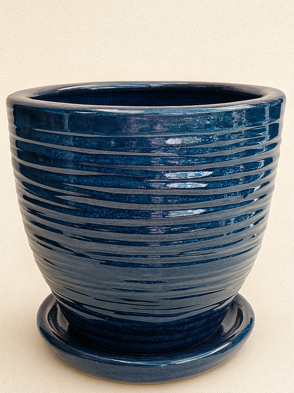 Lacivert Çizgili Çift Sırlı No 6 Ø35cm - saksilar - Lalezar Botanik