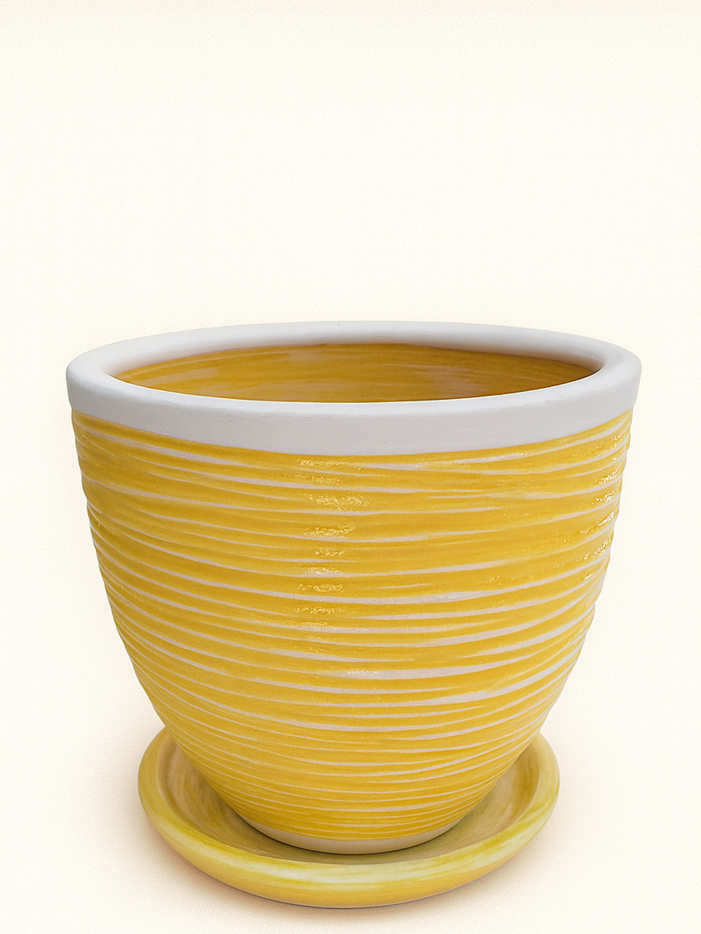 Sarı Çizgili Çift Sırlı No 4 Ø27cm - saksilar - Lalezar Botanik