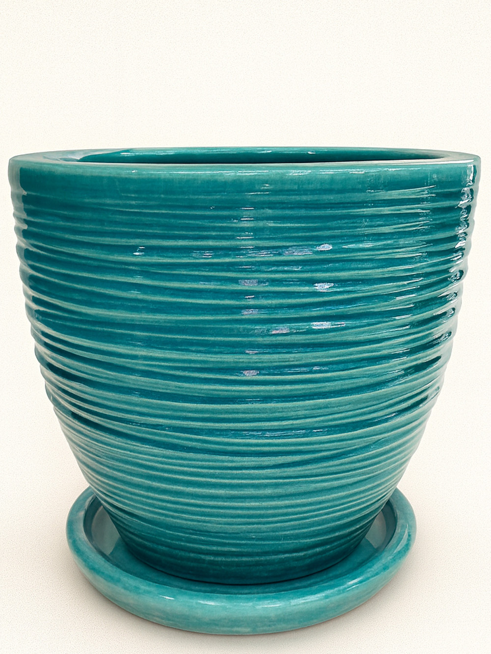 Turkuaz Çizgili Çift Sırlı No 6 Ø35cm Turkuaz Çizgili Çift Sırlı No 6 Ø35cm - saksilar - Lalezar Botanik