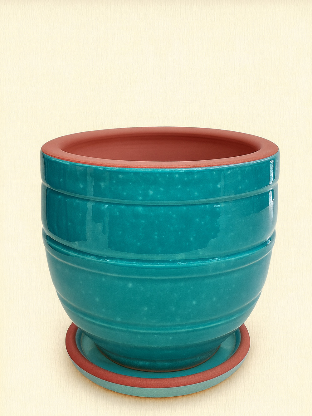 Turkuaz Desenli Çizgili Sırlı No 4 Ø27cm Turkuaz Desenli Çizgili Sırlı No 4 Ø27cm - saksilar - Lalezar Botanik