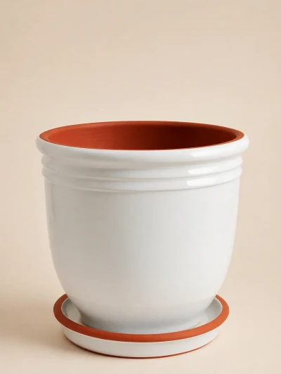 Beyaz Sırlı Saksı No 4  Ø27cm - Saksilar - Lalezar Botanik