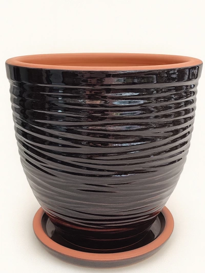 Siyah Çizgili Sırlı Saksı No 6 Ø35cm