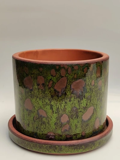 Yeşil Desenli Sırlı Silindir Ø12cm